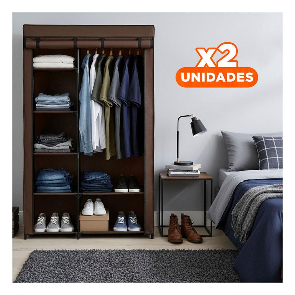 Pack2 Closet Practico Textil con Base Metalica Firme Marron Hogar 105x45x168cm Y Papel Regalo