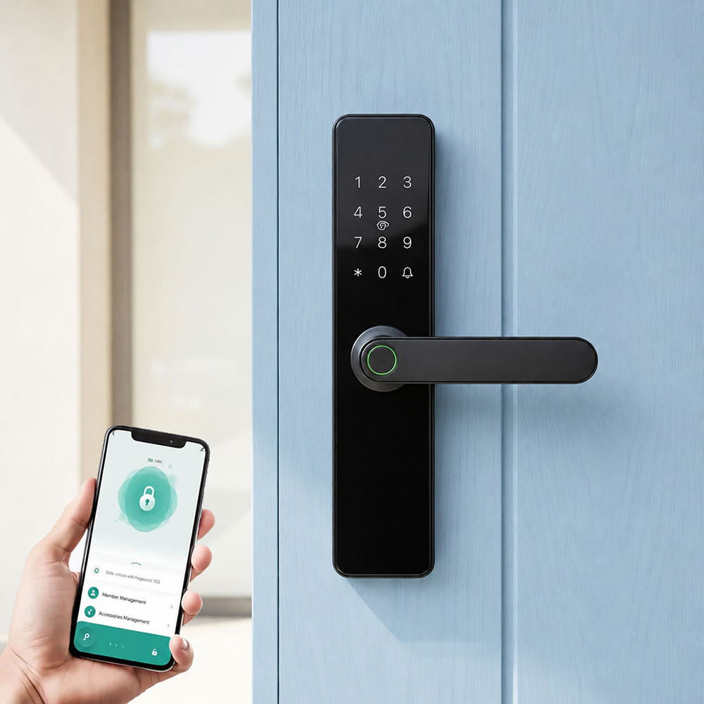Cerradura Inteligente WiFi Tuya con Huella Digital Código y Tarjeta Cristal Templado
