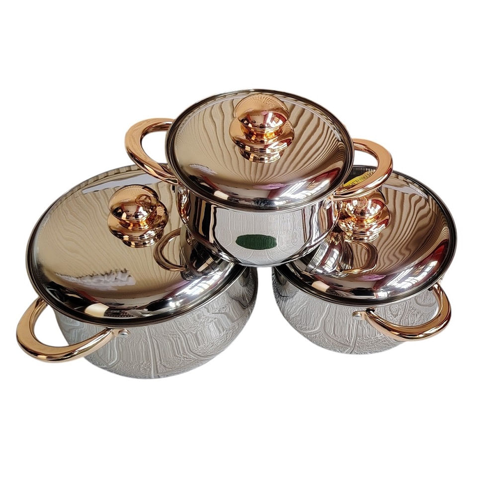 Juego de 3 Ollas con Tapas acero Inoxidable 6pcs