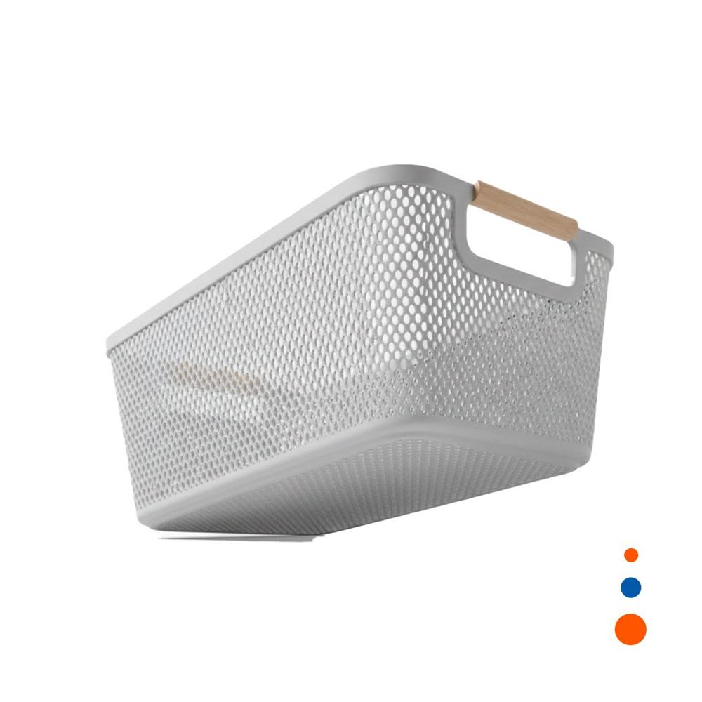 Cesta Malla con Asas de Madera Plomo Claro Rectangular para Organizar Hogar y Cocina