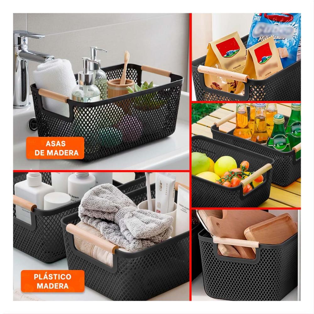 Organizador Malla con Asas de Madera Negro para Mantener Orden en Hogar Y Ligas Regalo
