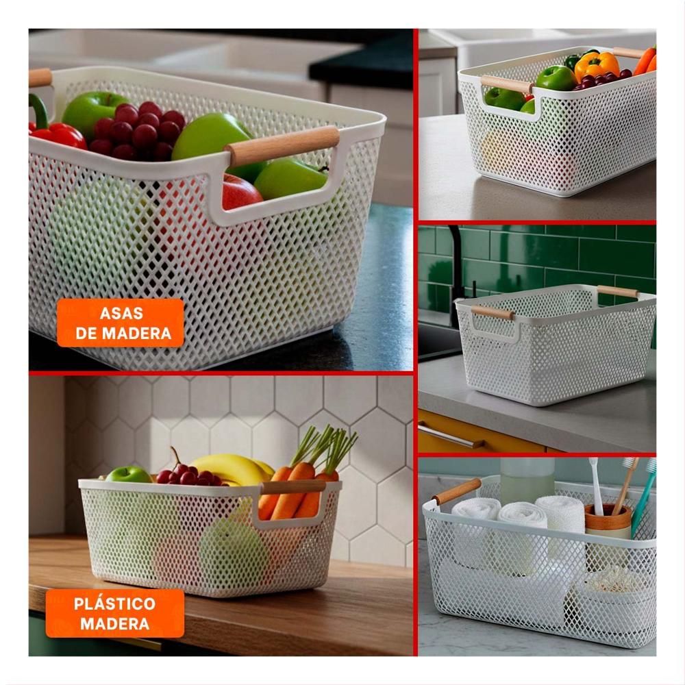 Organizador Malla con Asas de Madera Plomo Claro Rectangular para Casa Ordenada Y Ligas Regalo
