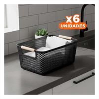 Pack6 Contenedor Multiuso de Malla con Asas de Madera Negro para Mantener Orden Y Papel Regalo