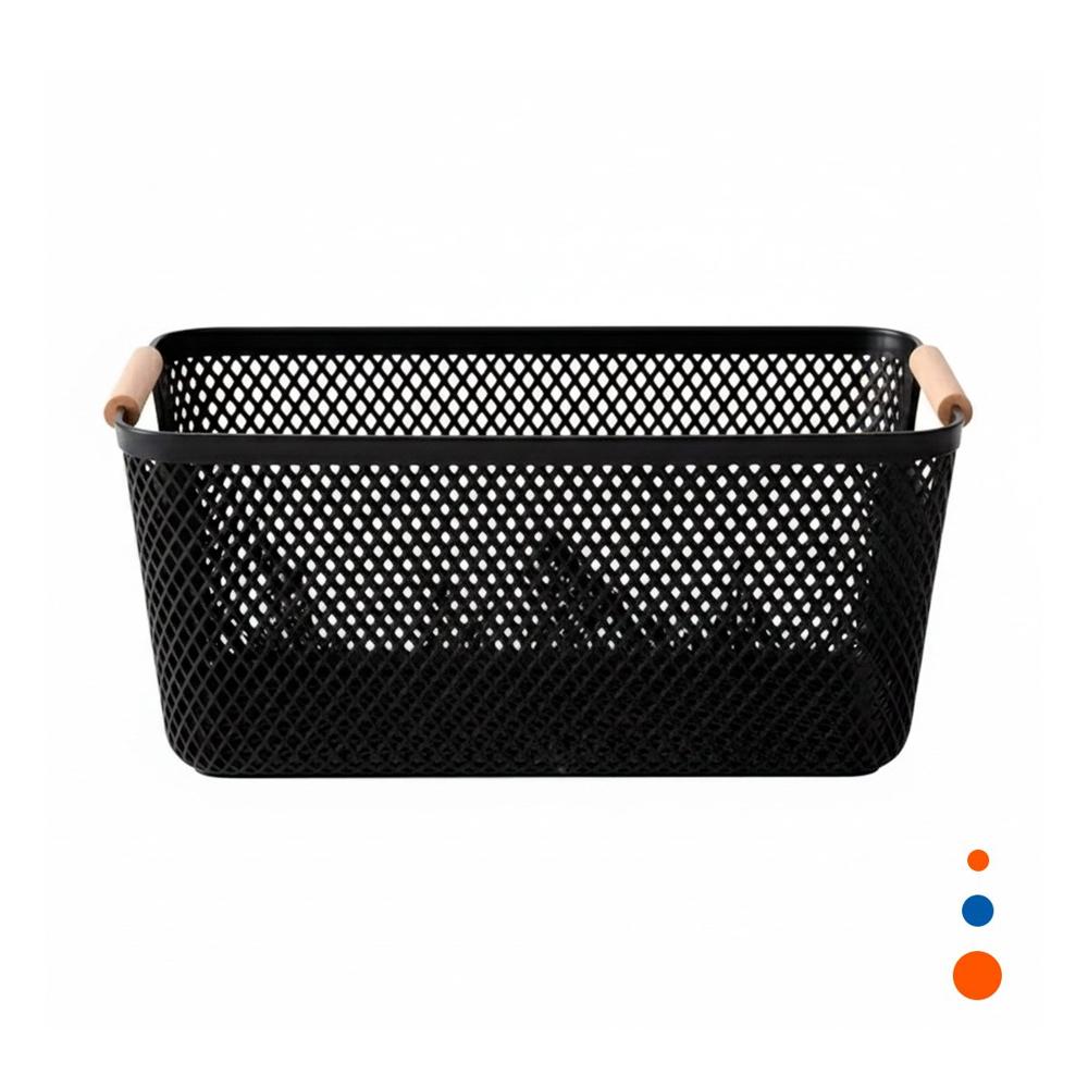 Contenedor Malla con Asas de Madera Negro para Organizar Objetos en Sala Y Regalo Sticker