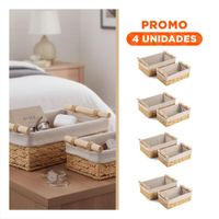 Pack4 Cesta Decorativa Rectangular para Hogar Mostaza 24.5x14.5cm