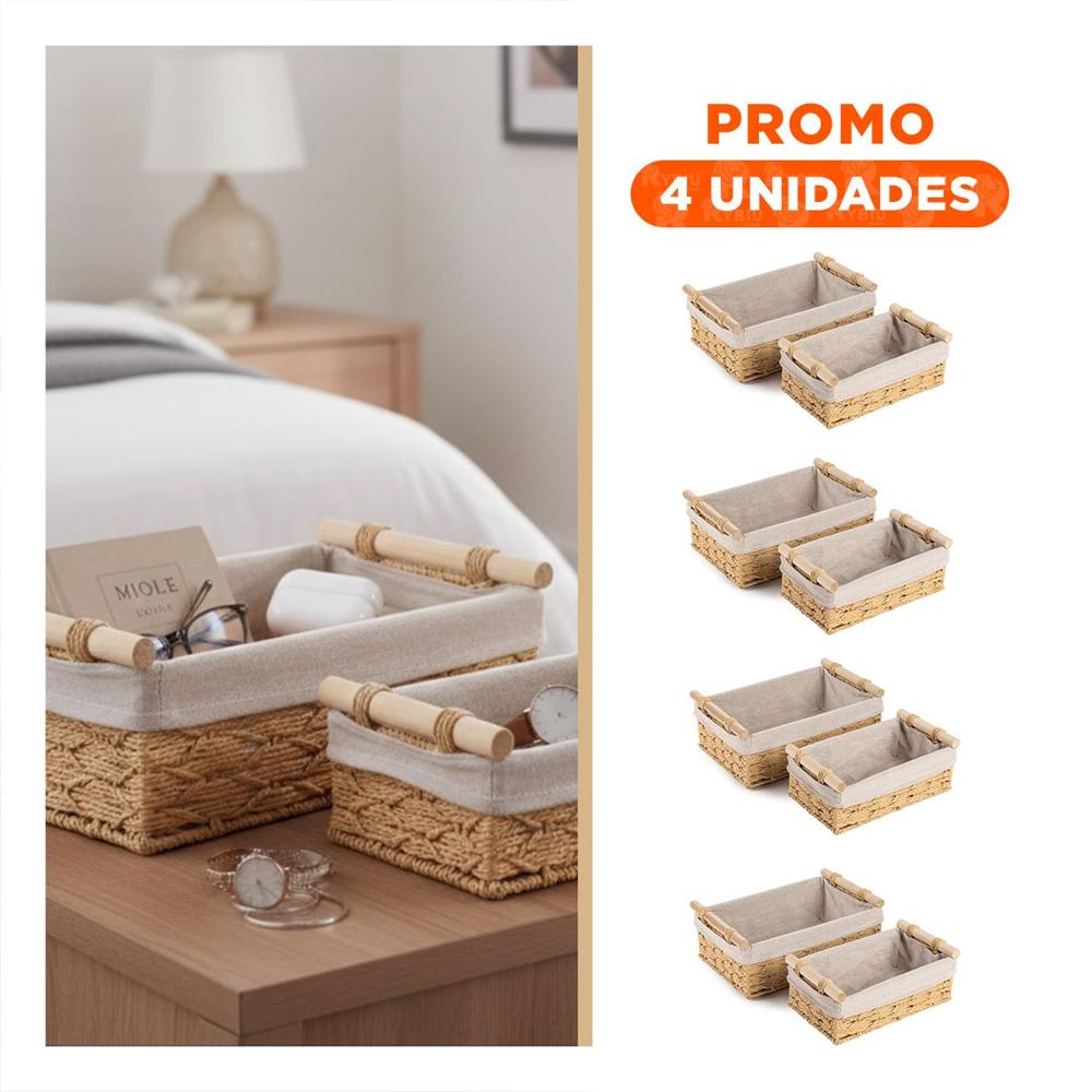 Pack4 Cesta Decorativa Rectangular para Hogar Mostaza 24.5x14.5cm