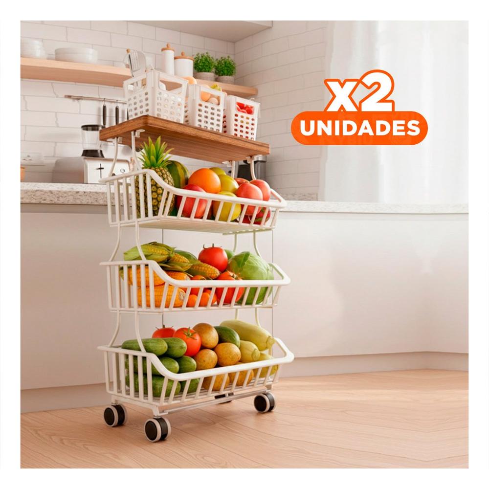 Pack2 Modulo Estante de 4 Niveles de Acero y Madera con Ruedas Blanco Funcional