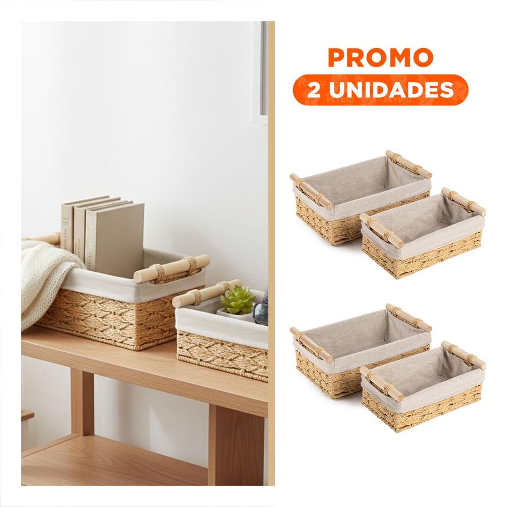 Pack2 Cesta Multiuso para Guardado Diario Color Mostaza 24.5x14.5cm Y Regalo Sticker