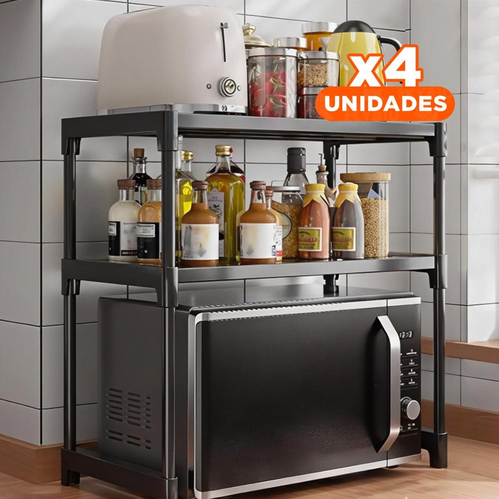 Pack4 Repisa Auxiliar 2 Niveles Negro Resistente y Funcional Y Papel Regalo
