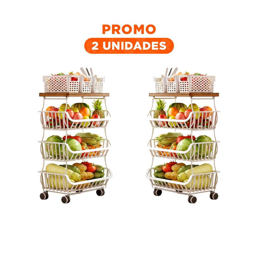 Pack2 Modulo Estante de 4 Niveles de Acero y Madera con Ruedas Blanco Y Regalo Sticker