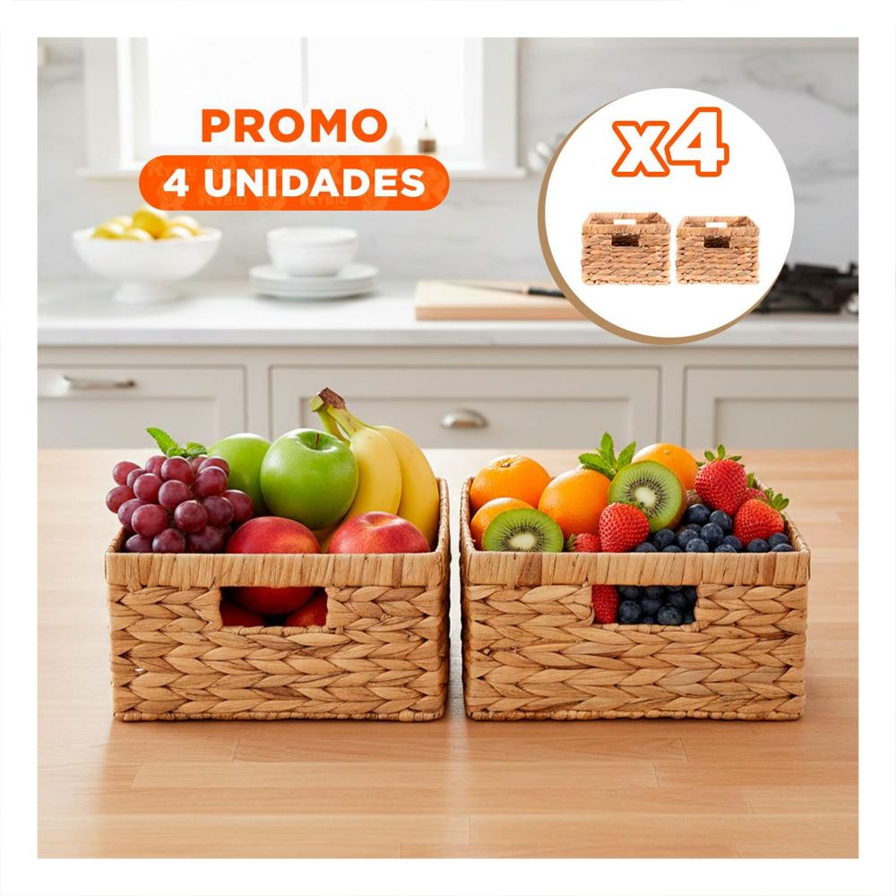 Pack4 Duo de Cestas Cuadradas Tejidas Mostaza con Asas para Mantener Hogar Y Regalo Sticker