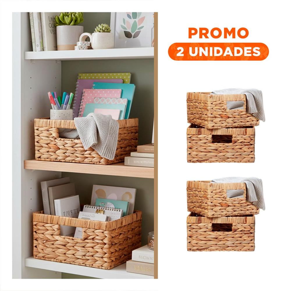 Pack2 Par de Organizadores Tejidos Cuadrados Mostaza con Asas para Guardar Y Regalo Sticker