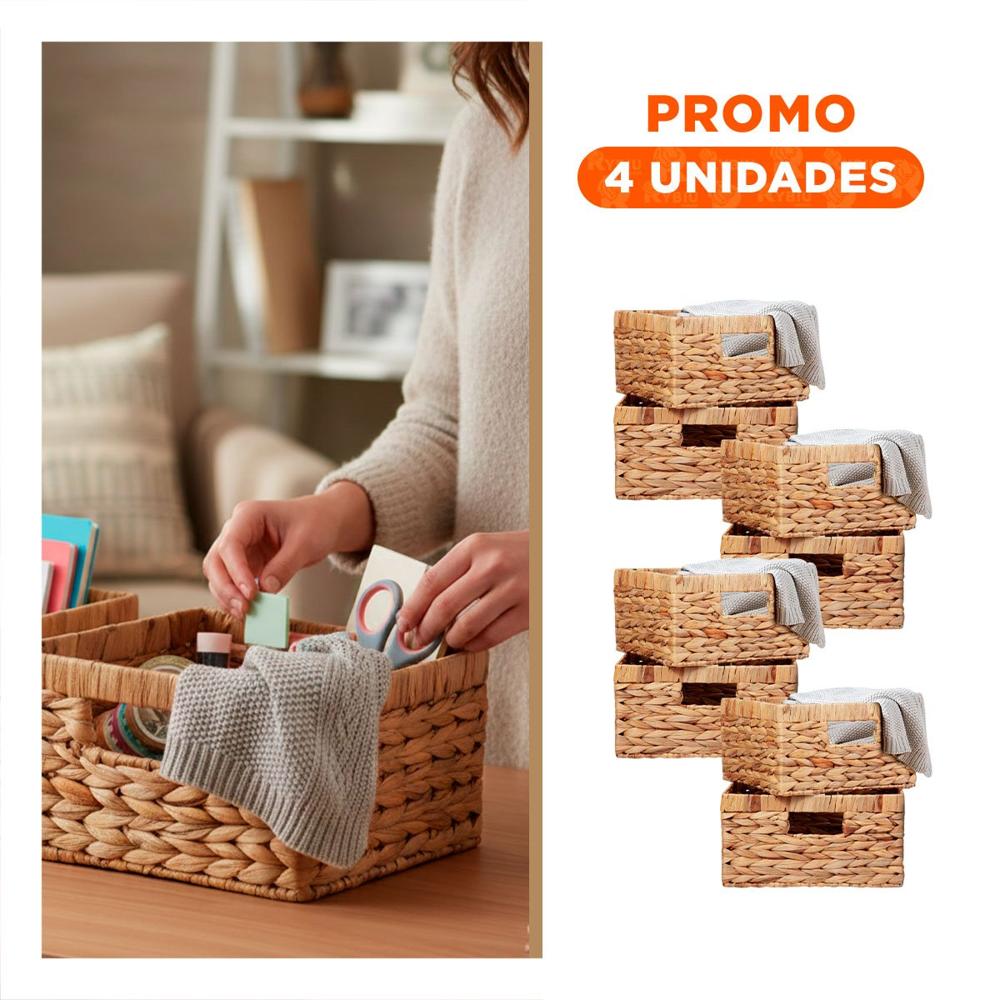 Pack4 Par de Canastas Decorativas Cuadradas Mostaza con Asas para Espacios Ordenados