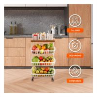 Cesta Estante de 4 Niveles de Acero y Madera con Ruedas Blanco Multiuso