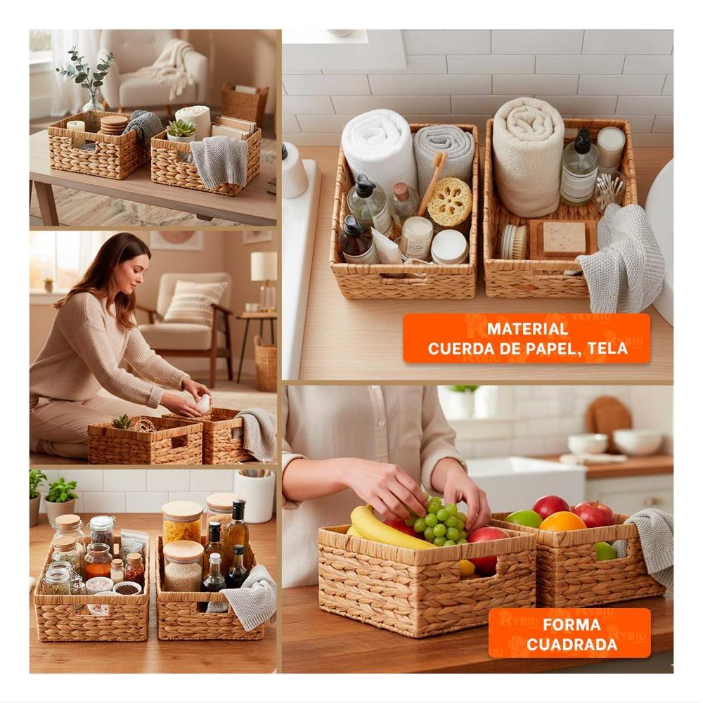 Set Juego de Canastas Cuadradas Mostaza con Asas Interiores para Orden Y Ligas Regalo