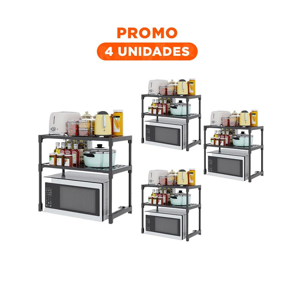 Pack4 Repisa Compacta 2 Niveles Negro Moderna para Mantener Orden