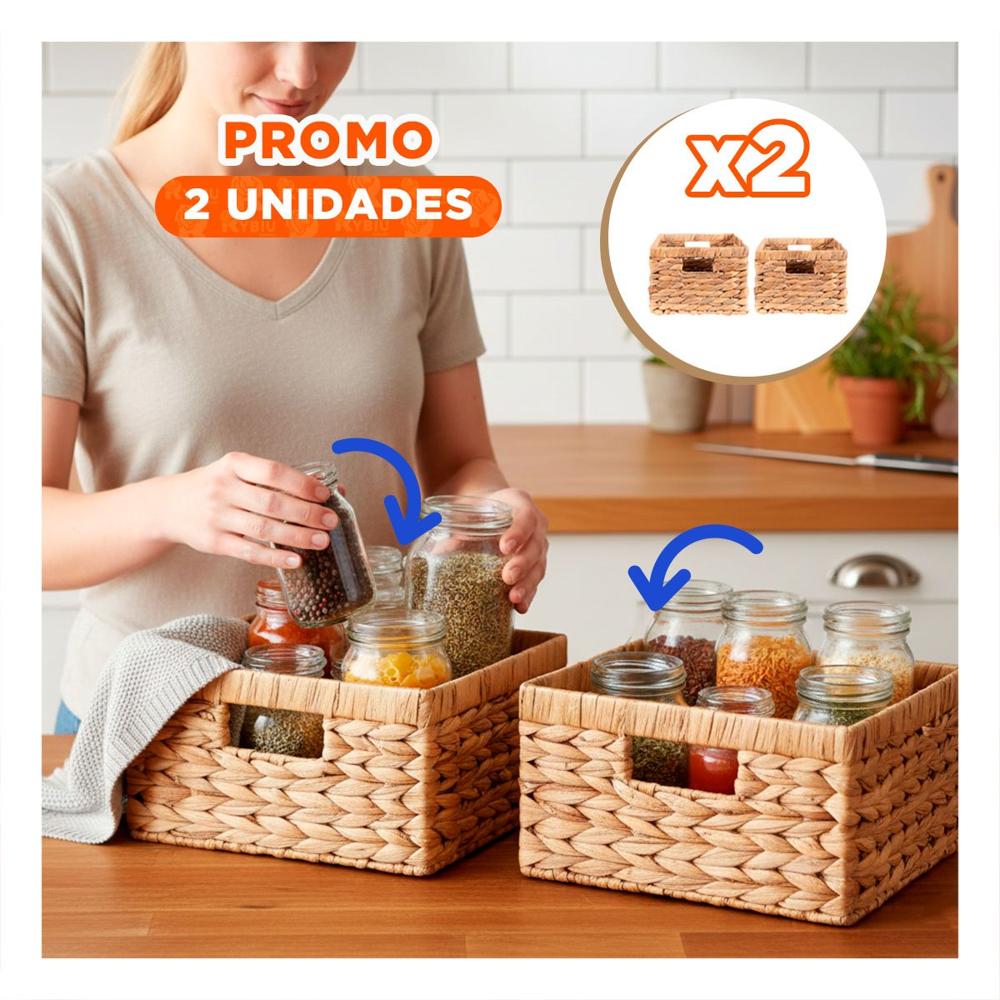 Pack2 Par de Cestas Tejidas Cuadradas Mostaza con Asas para Decorar y Almacenar Hogar