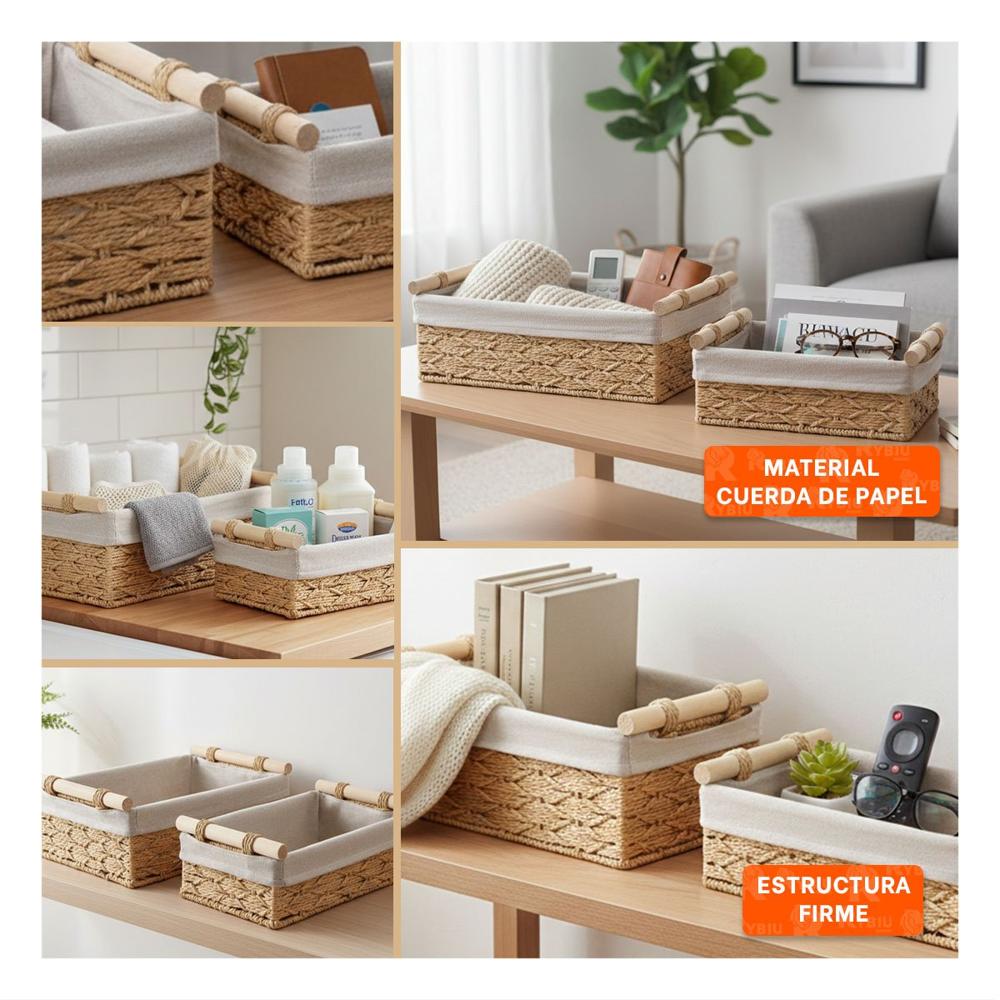 Canasta de Almacenaje Rectangular para Dormitorio Mostaza 24.5x14.5cm Y Ligas Regalo