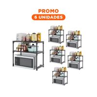 Pack6 Soporte Compacto 2 Niveles Negro Funcional y Resistente Y Regalo Sticker