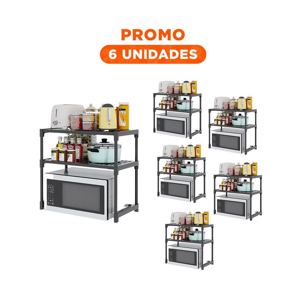 Pack6 Soporte Compacto 2 Niveles Negro Funcional y Resistente Y Regalo Sticker