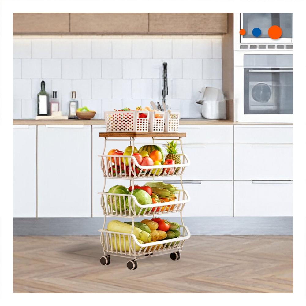 Cesta Estante de 4 Niveles de Acero y Madera con Ruedas Blanco Hogar Practico Y Papel Regalo