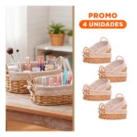 Pack4 Conjunto 2 Contenedor Ovalado Tejido con Forro Beige y Plomo para Organizar Hogar