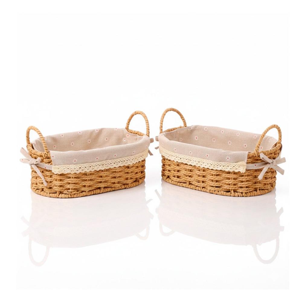 Set 2 Bandeja Ovalada Tejida con Forro Beige y Plomo para Organizar Ropa Y Regalo Sticker