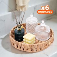 Pack6 Canasta tejida circular con asas Grass 32x4cm mostaza para organizar sala y dormitorio