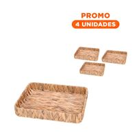Pack4 Cesta multiproposito rectangular Grass 31x23x4cm para uso en sala o dormitorio