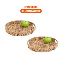 Pack2 Canasto multiuso tejida circular con asas Grass 36x5cm mostaza Y Regalo Sticker
