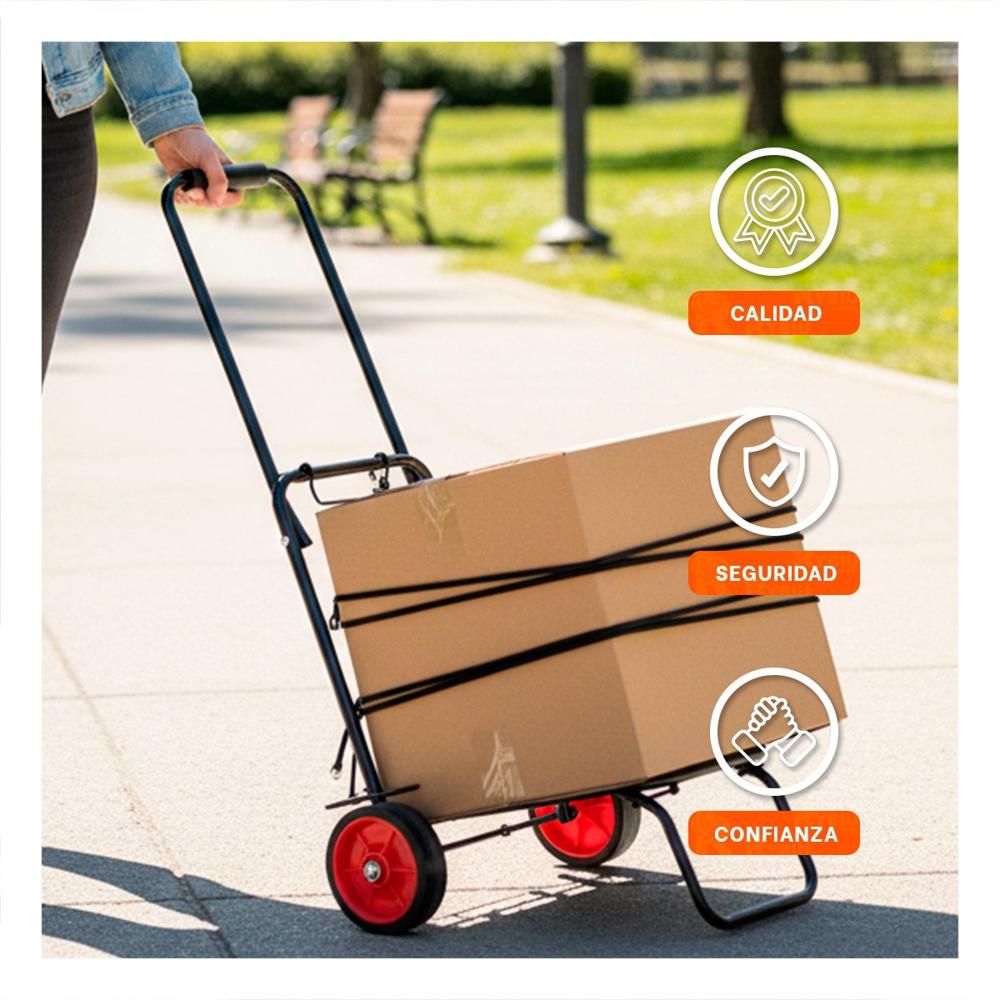 Carrito de Carga Plegable Negro con Liga para Transporte Facil en Hogar y Compras