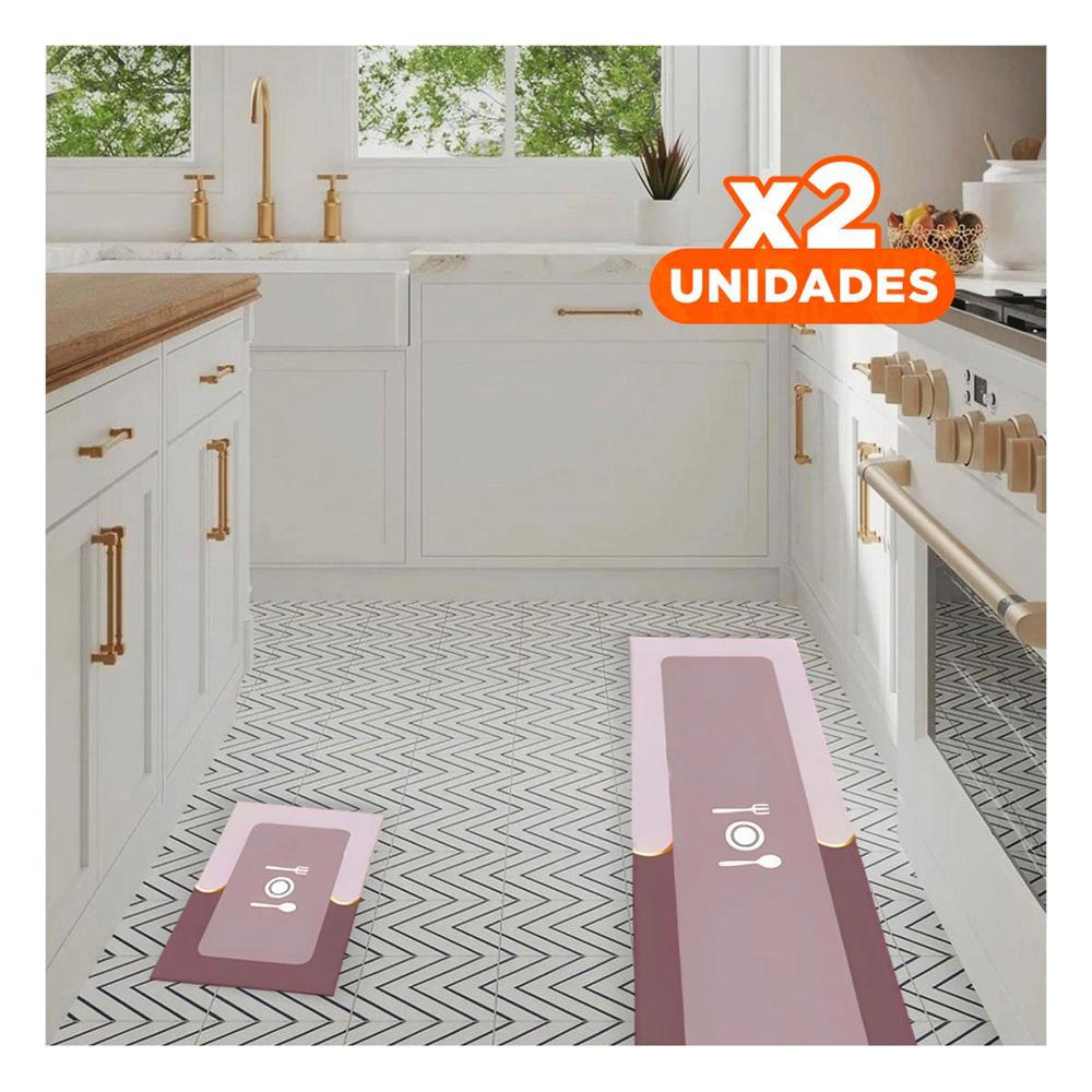 Pack2 Tapete Antideslizante de Piso para Cocina y Ambientes de Uso Frecuente Rosado