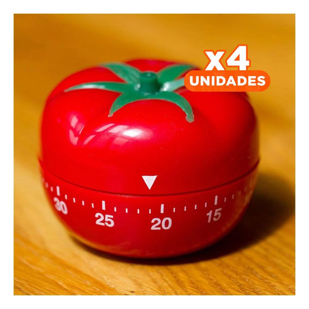 Pack4 Cronometro Tomate Rojo para Medir Tiempos Cortos y Largos Y Regalo Sticker