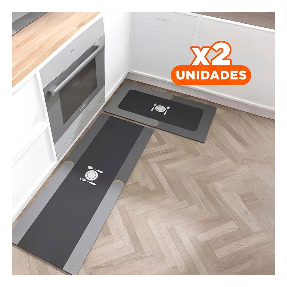 Pack2 Tapete de Piso con Superficie Antideslizante para Cocina Plomo