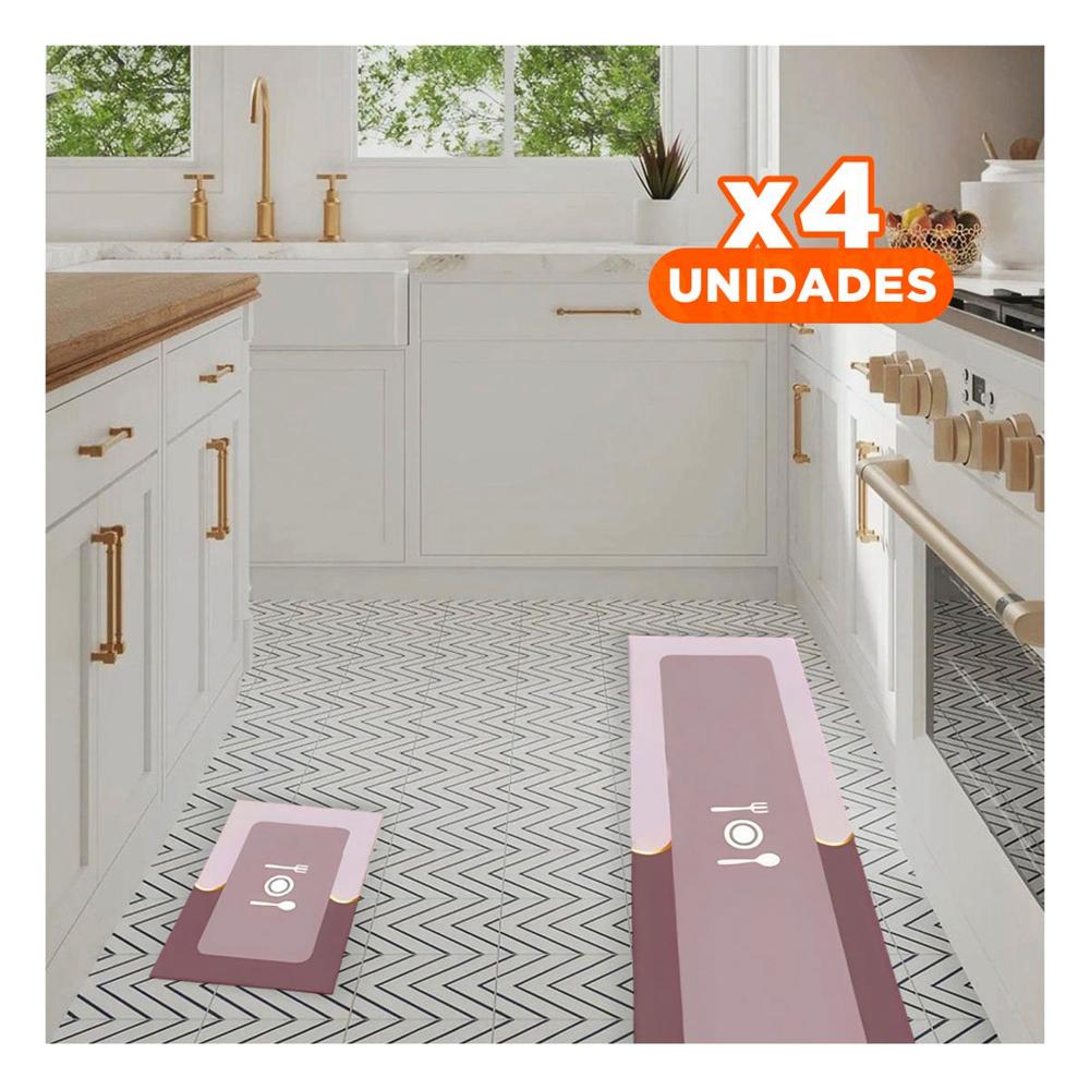 Pack4 Accesorio de Piso Antideslizante para Cocina y Ambiente del Hogar Rosado Y Regalo Sticker