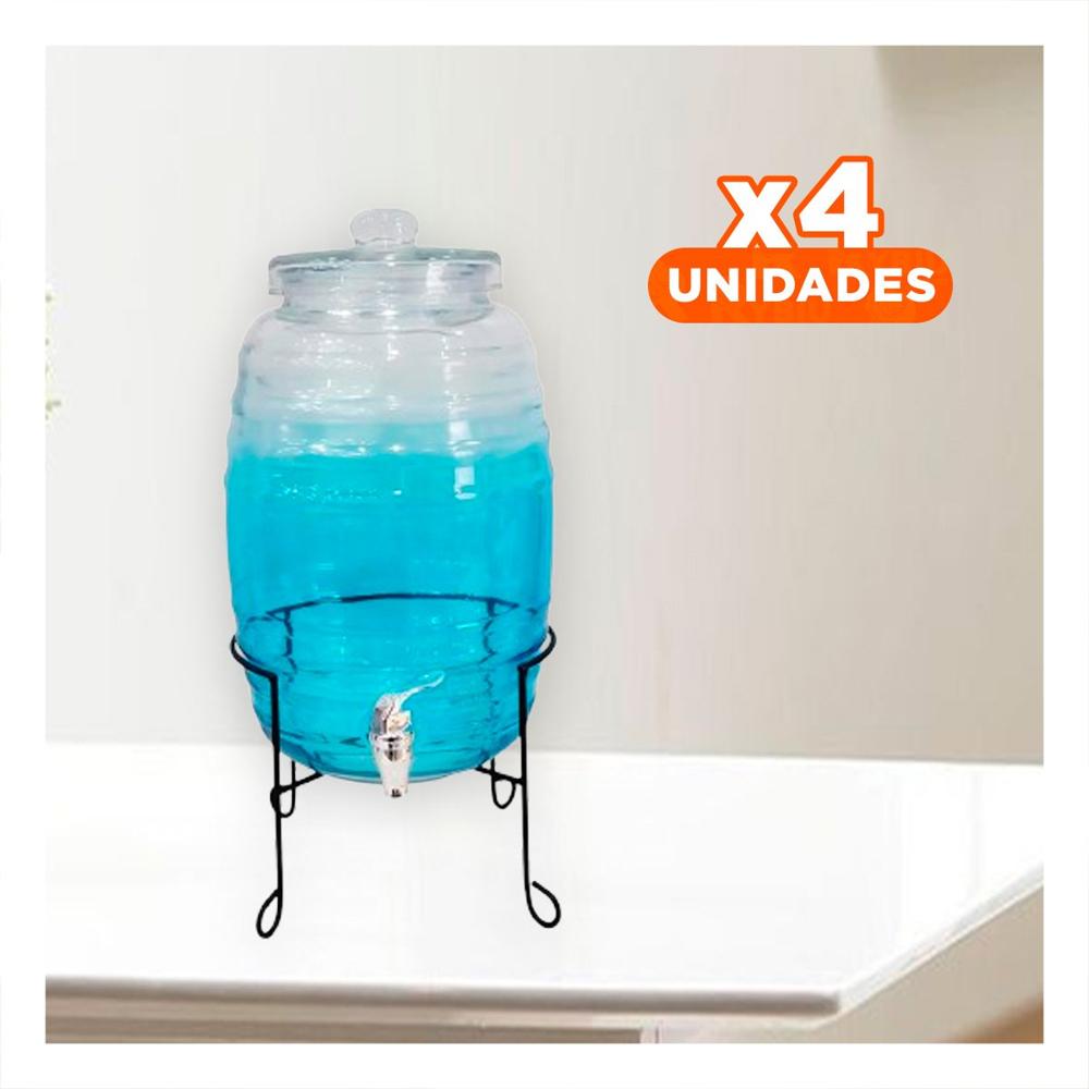Pack4 Envase de Bebidas 10L con Base Metalica y Tapa Chupon Celeste Y Regalo Sticker