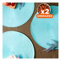 Pack2 Mantel Individual Circular Boho Celeste Claro para Decoracion de Mesa Hogar