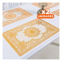 Pack2 Cubierta Rectangular Dorada con Encaje Mandala para Mesa Moderna