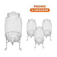 Pack4 Tanque de Bebidas 10L con Base Metalica y Tapa Chupon Transparente Celeste