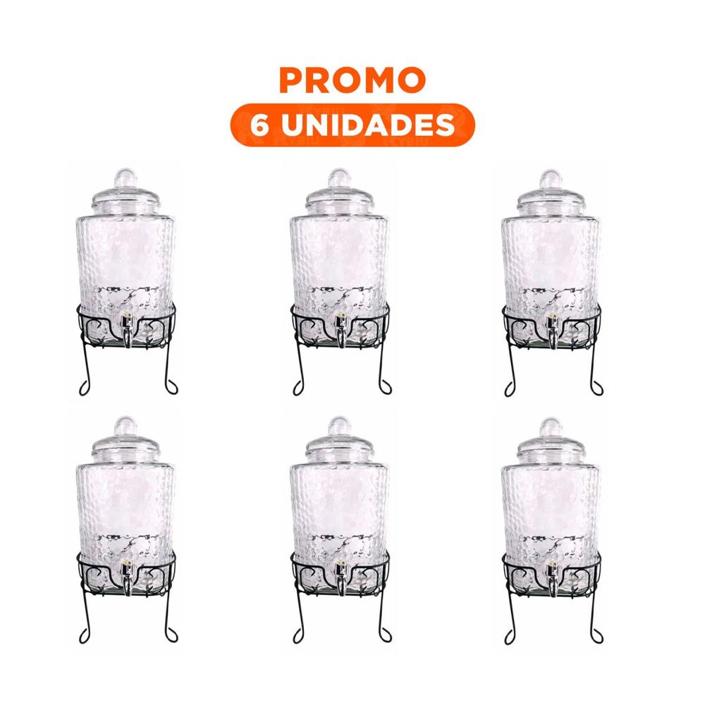 Pack6 Modulo de Bebida Transparente 6L con Base Metalica para Fiestas en Casa Y Regalo Sticker