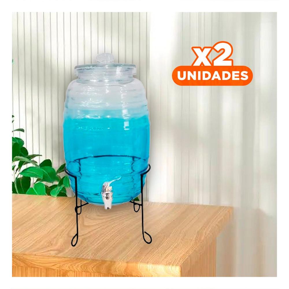 Pack2 Jarra de Bebidas 10L con Base Metalica y Tapa Chupon Transparente Celeste Y Papel Regalo