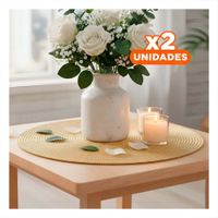 Pack2 Mantel Circular para Mesa Familiar en Pajita Brilloso Dorado Y Papel Regalo