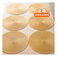 Pack4 Mantel para Mesa Circular en Color Dorado Pajita Brilloso Y Papel Regalo