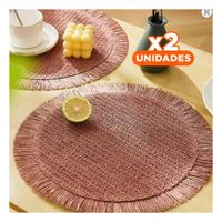 Pack2 Bases Circulares para Mesa con Flecos Tejidos Rosado Set de 6 de 38cm