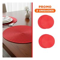 Pack2 Mantel Individual Circular con Acabado Pajita Brilloso Rojo Y Regalo Sticker
