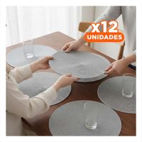 Pack12 Cubierta de Mesa Circular con Textura Pajita Brilloso Plateado Y Papel Regalo
