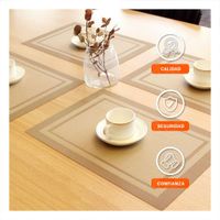 Set 6 Individual Rectangular con Borde Rayas Dorado para Mesa de Comedor Hogar