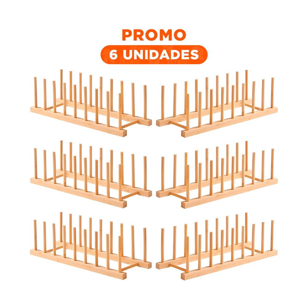 Pack6 Bandeja Natural de Bambu con Ocho Divisiones para Espacios Color Madera Y Regalo Sticker