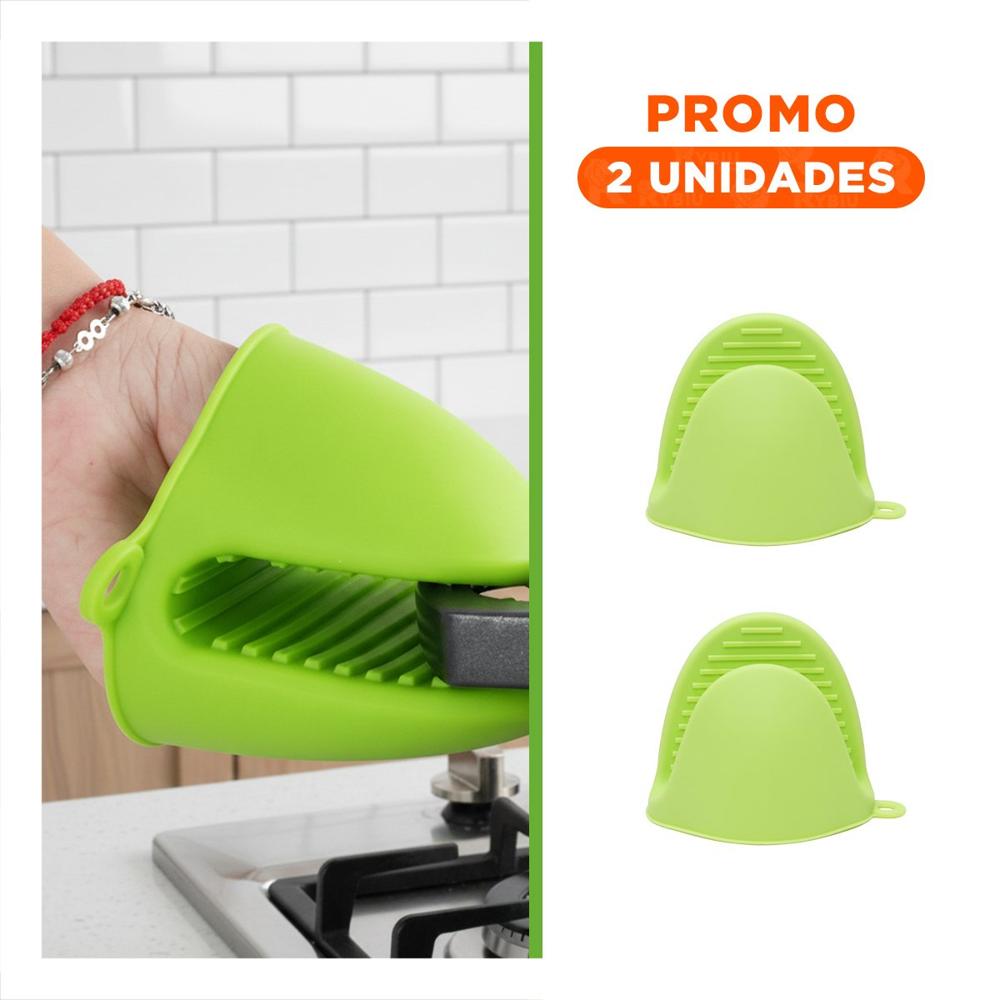 Pack2 Manoplas Cubiertos de Silicona Verde para Preparar Alimentos 7.3x9.5cm Y Regalo Sticker