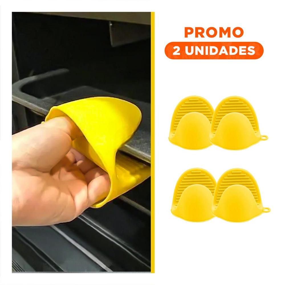 Pack2 Manoplas Cubiertos de Silicona Amarillo para Preparar 7.3x9.5cm Y Regalo Sticker